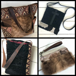 Vintage Fur and Rug Bags at Knots and Weaves in Malvern, PA